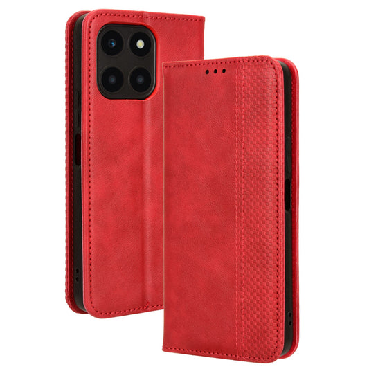 For Honor X6a 4G Retro Leather Wallet Case Magnetic Closing Anti-fall Stand Phone Cover