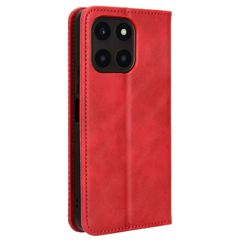 For Honor X6a 4G Retro Leather Wallet Case Magnetic Closing Anti-fall Stand Phone Cover