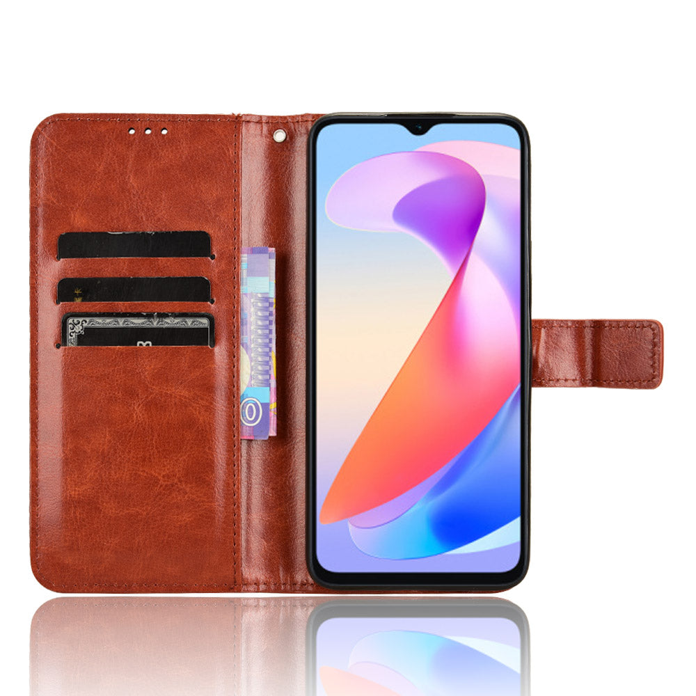 For Honor X6a 4G PU Leather Protective Case Crazy Horse Texture Phone Wallet Cover