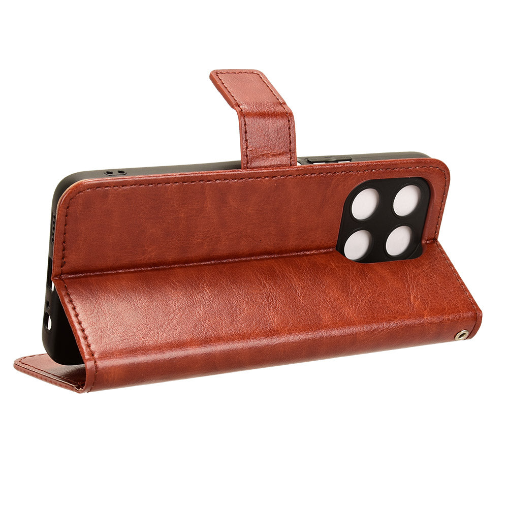 For Honor X6a 4G PU Leather Protective Case Crazy Horse Texture Phone Wallet Cover
