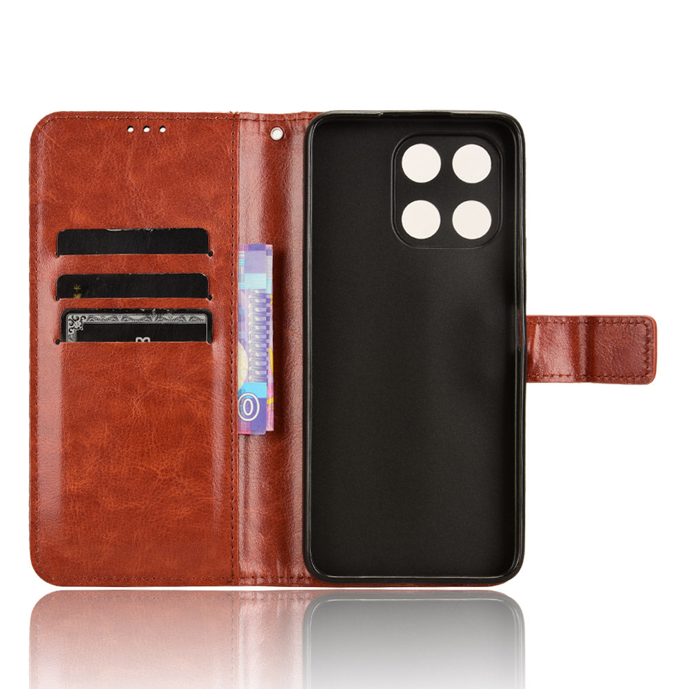 For Honor X6a 4G PU Leather Protective Case Crazy Horse Texture Phone Wallet Cover