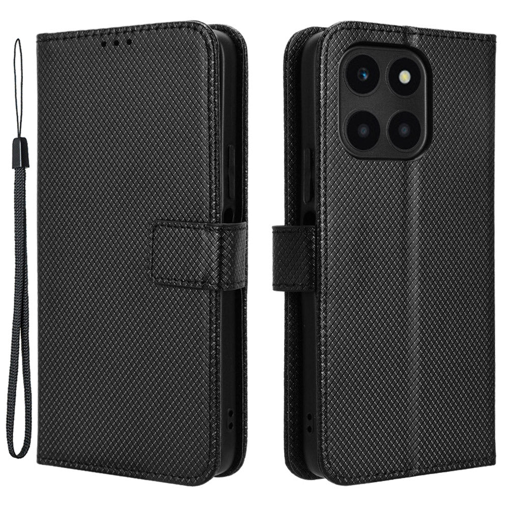 For Honor X6a 4G PU Leather Phone Case Diamond Texture Stand Protective Cell Phone Cover