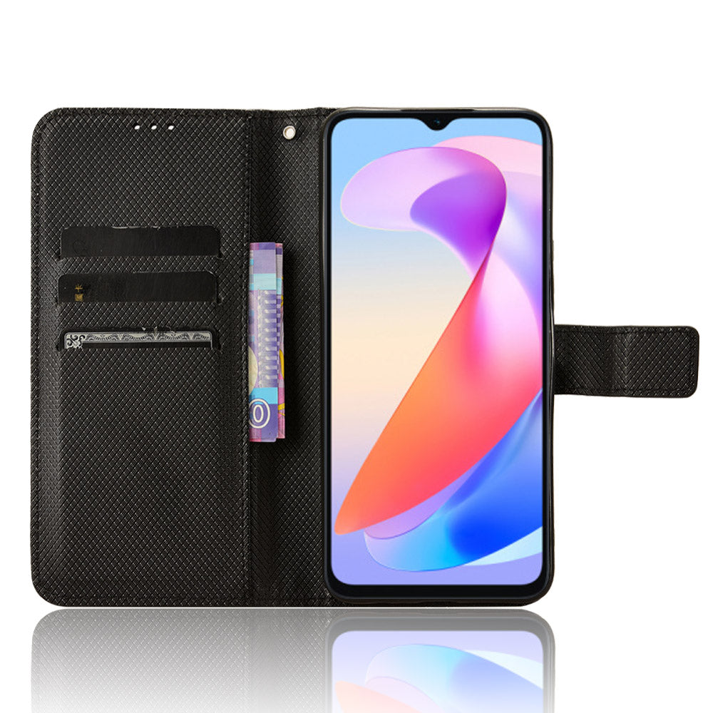 For Honor X6a 4G PU Leather Phone Case Diamond Texture Stand Protective Cell Phone Cover