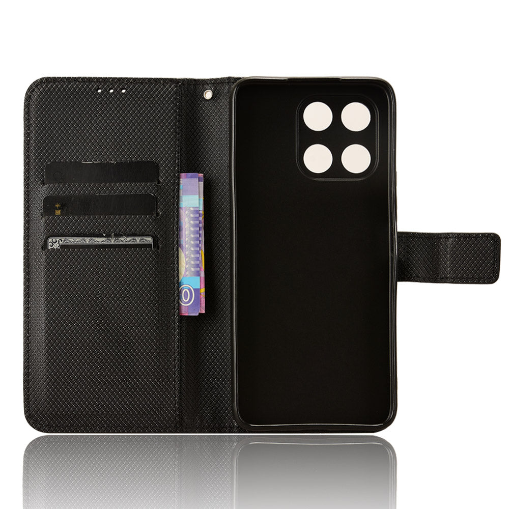 For Honor X6a 4G PU Leather Phone Case Diamond Texture Stand Protective Cell Phone Cover