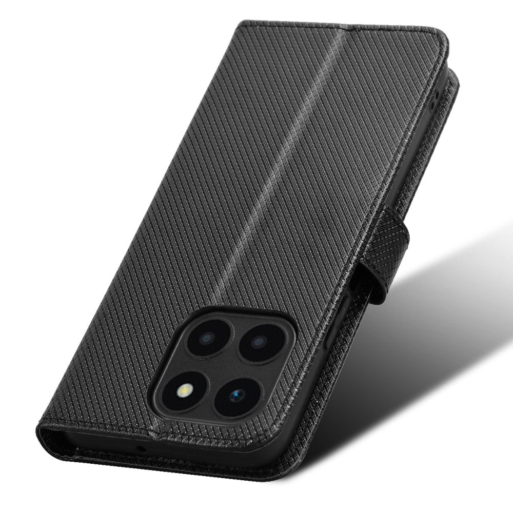 For Honor X6a 4G PU Leather Phone Case Diamond Texture Stand Protective Cell Phone Cover