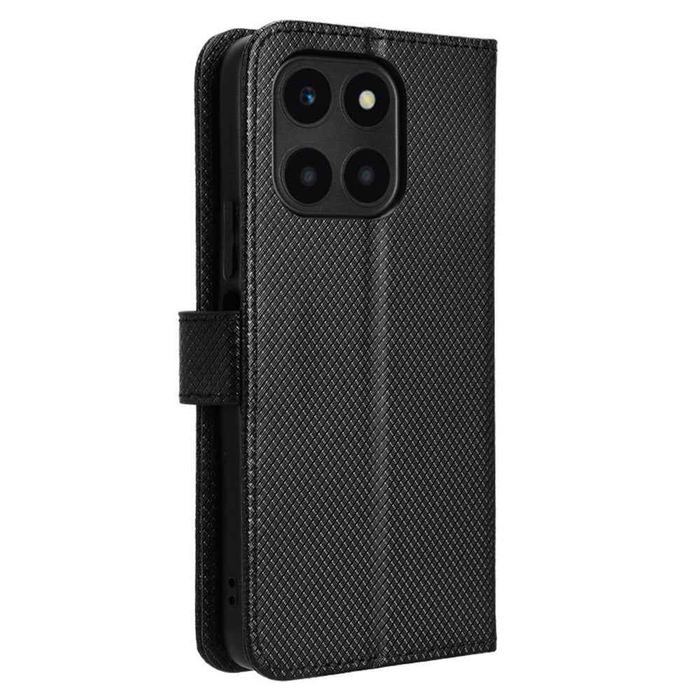 For Honor X6a 4G PU Leather Phone Case Diamond Texture Stand Protective Cell Phone Cover