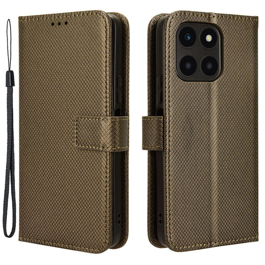 For Honor X6a 4G PU Leather Phone Case Diamond Texture Stand Protective Cell Phone Cover