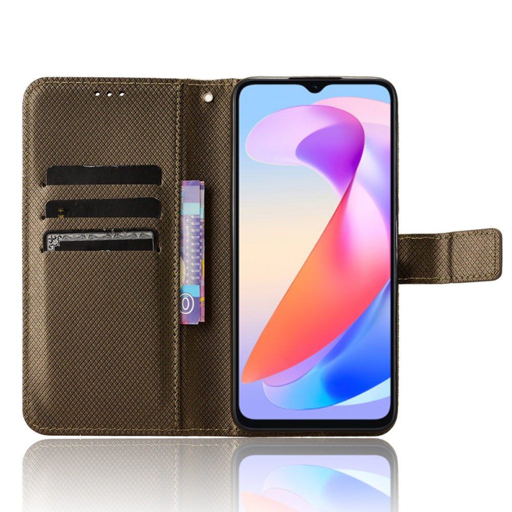 For Honor X6a 4G PU Leather Phone Case Diamond Texture Stand Protective Cell Phone Cover