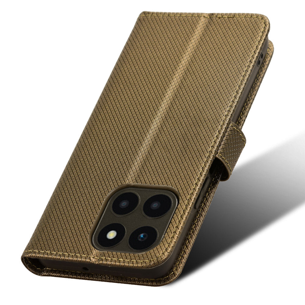 For Honor X6a 4G PU Leather Phone Case Diamond Texture Stand Protective Cell Phone Cover