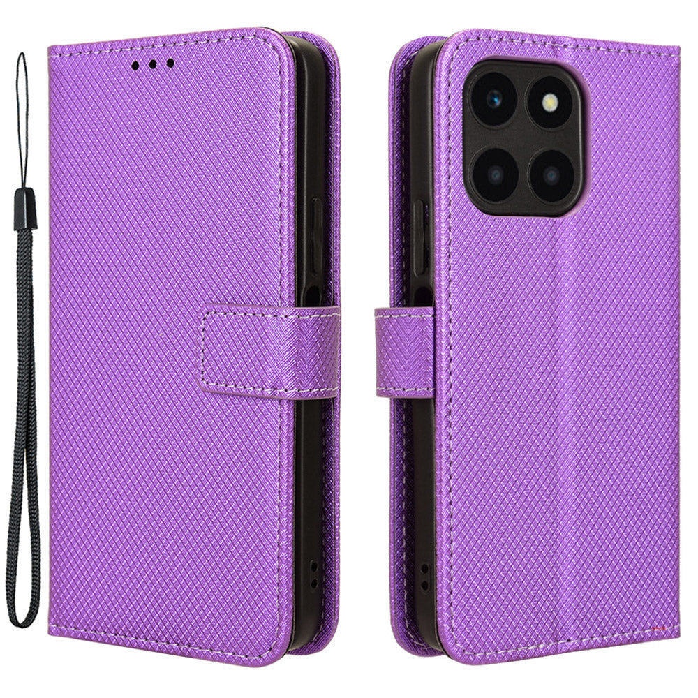 For Honor X6a 4G PU Leather Phone Case Diamond Texture Stand Protective Cell Phone Cover