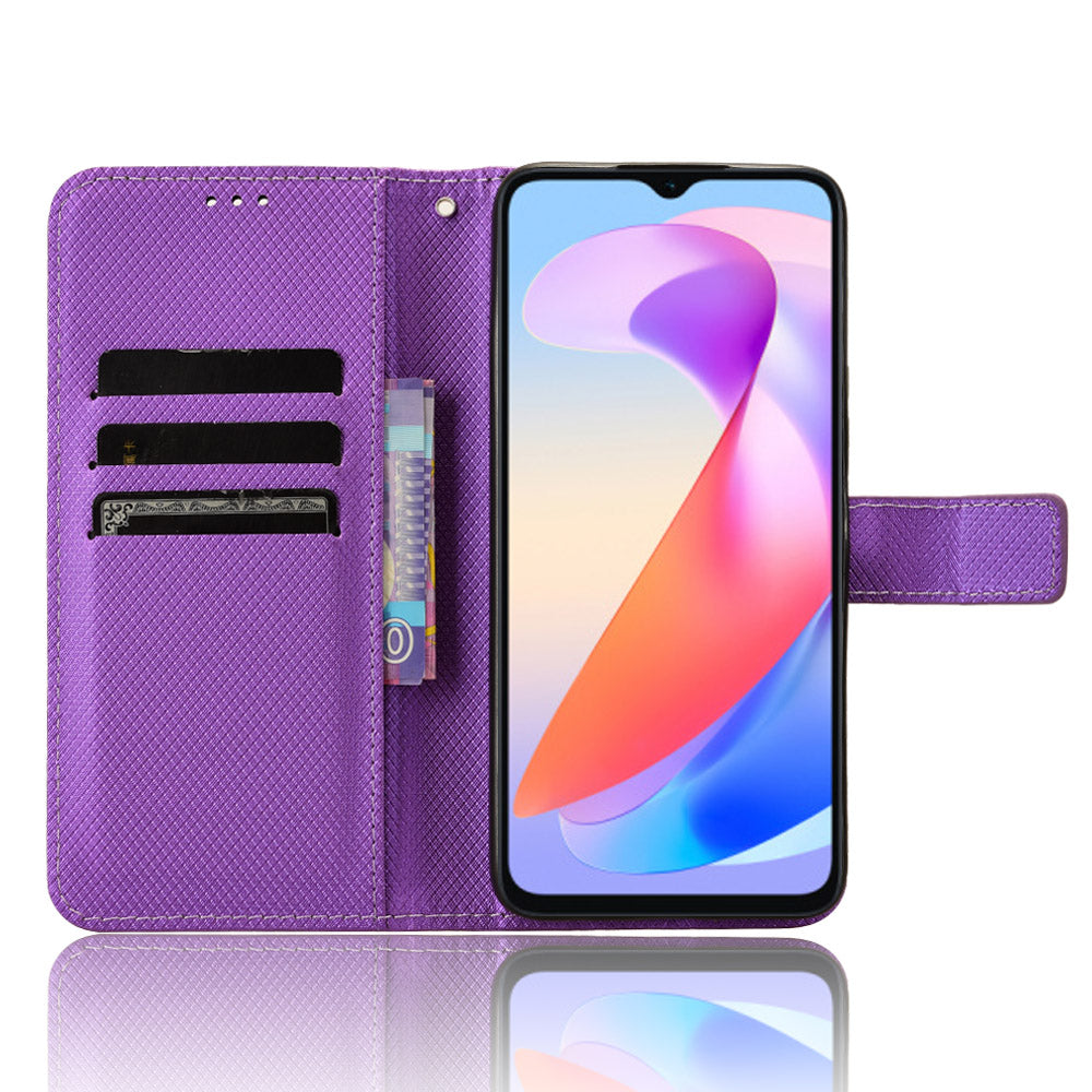 For Honor X6a 4G PU Leather Phone Case Diamond Texture Stand Protective Cell Phone Cover