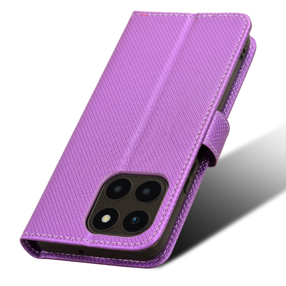 For Honor X6a 4G PU Leather Phone Case Diamond Texture Stand Protective Cell Phone Cover