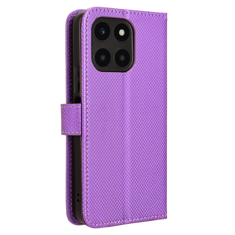 For Honor X6a 4G PU Leather Phone Case Diamond Texture Stand Protective Cell Phone Cover