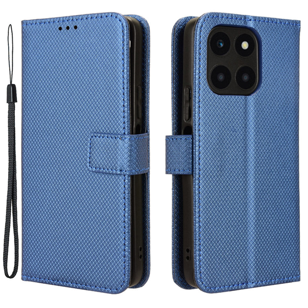 For Honor X6a 4G PU Leather Phone Case Diamond Texture Stand Protective Cell Phone Cover
