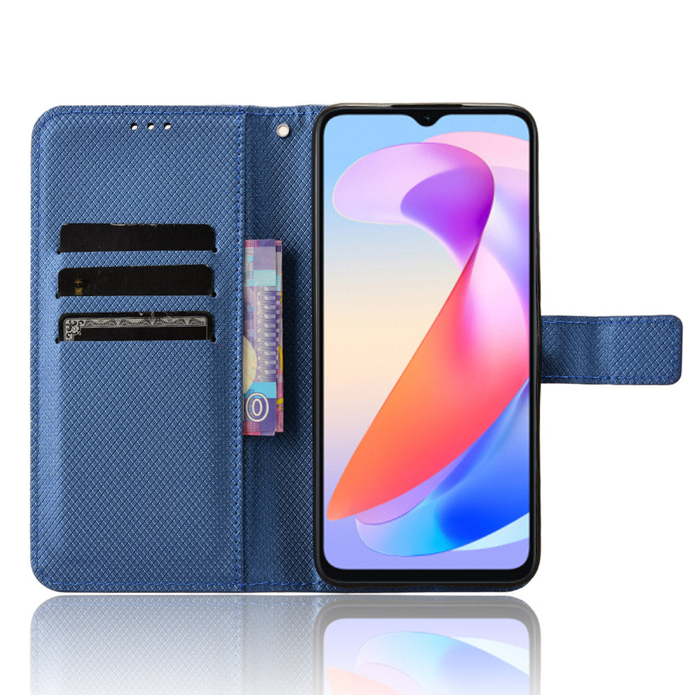 For Honor X6a 4G PU Leather Phone Case Diamond Texture Stand Protective Cell Phone Cover