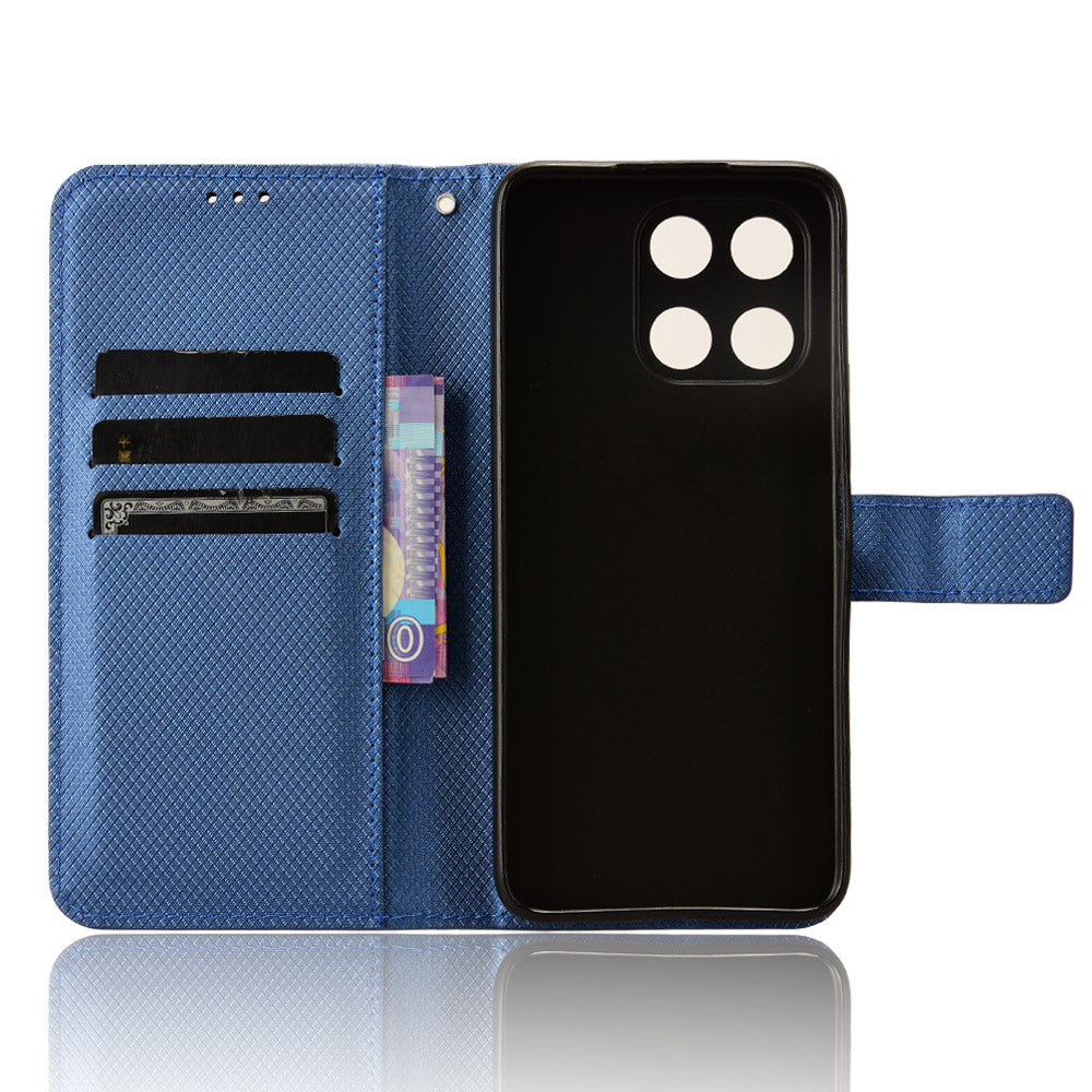For Honor X6a 4G PU Leather Phone Case Diamond Texture Stand Protective Cell Phone Cover