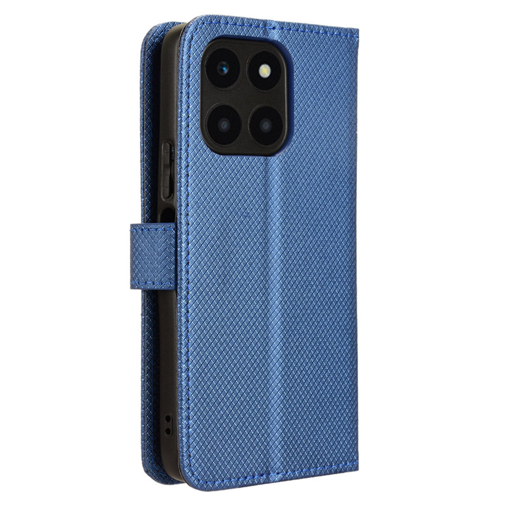 For Honor X6a 4G PU Leather Phone Case Diamond Texture Stand Protective Cell Phone Cover