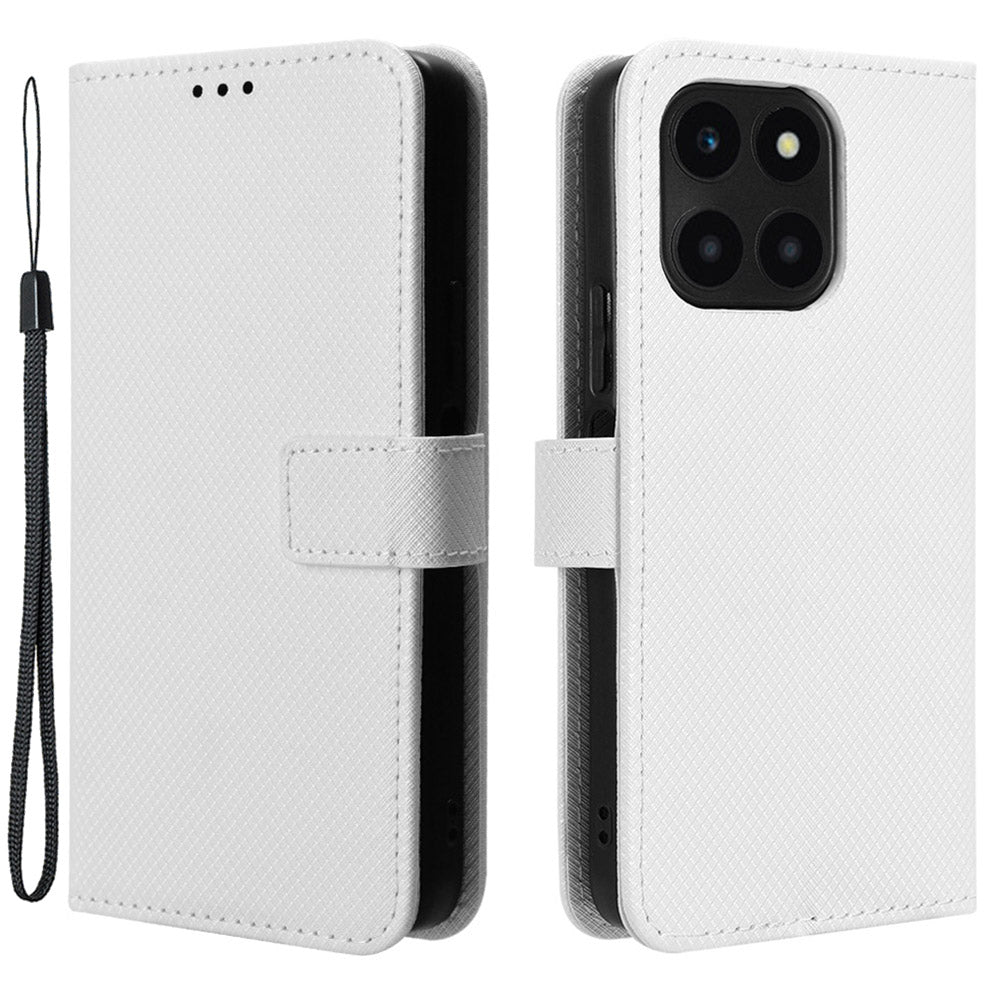 For Honor X6a 4G PU Leather Phone Case Diamond Texture Stand Protective Cell Phone Cover