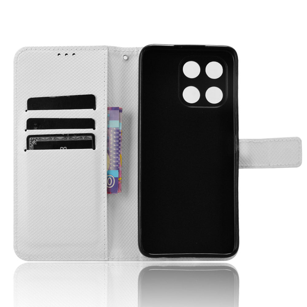 For Honor X6a 4G PU Leather Phone Case Diamond Texture Stand Protective Cell Phone Cover