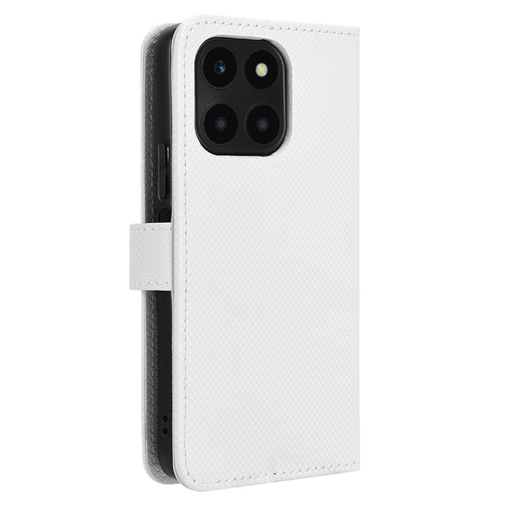 For Honor X6a 4G PU Leather Phone Case Diamond Texture Stand Protective Cell Phone Cover