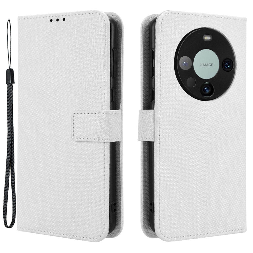 For Huawei Mate 60 Anti-Scratch Shell Diamond Texture Stand Cover PU Leather Phone Case