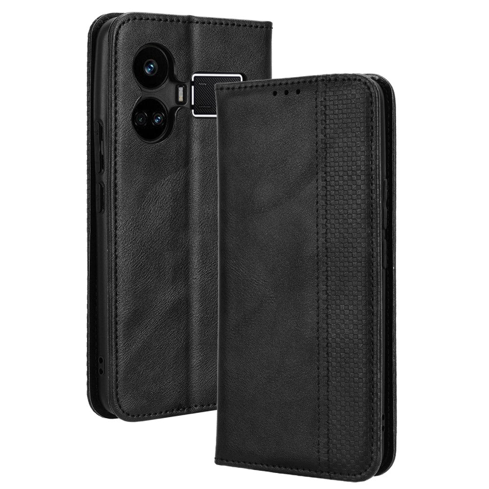 For Realme GT5 5G Retro PU Leather Wallet Case Folding Stand Drop-proof Phone Cover