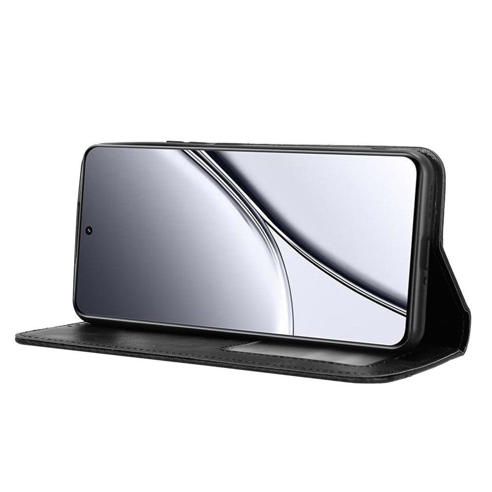 For Realme GT5 5G Retro PU Leather Wallet Case Folding Stand Drop-proof Phone Cover