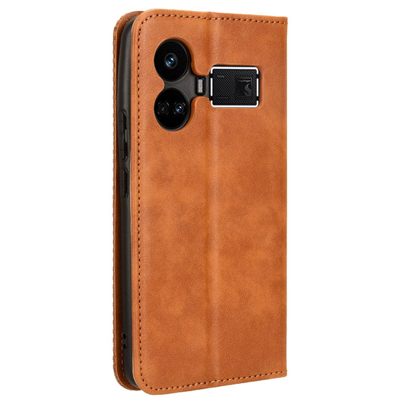 For Realme GT5 5G Retro PU Leather Wallet Case Folding Stand Drop-proof Phone Cover