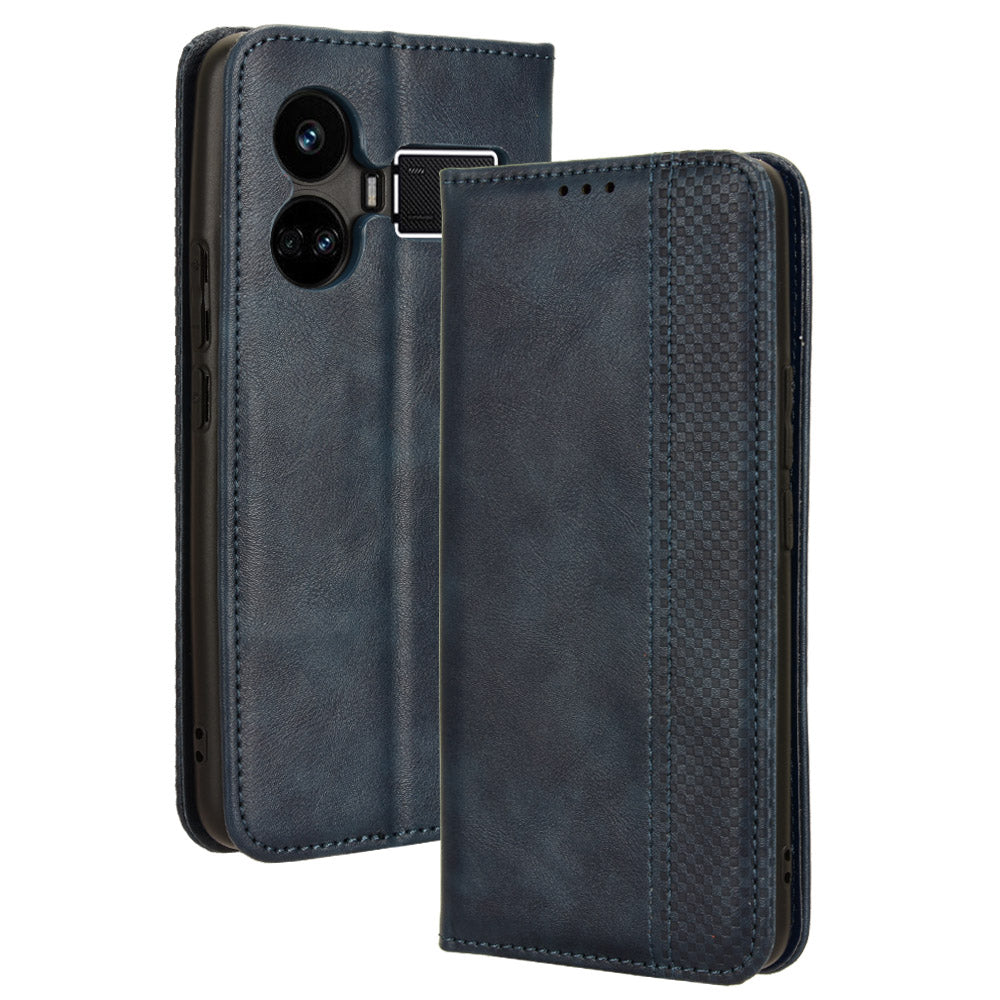 For Realme GT5 5G Retro PU Leather Wallet Case Folding Stand Drop-proof Phone Cover