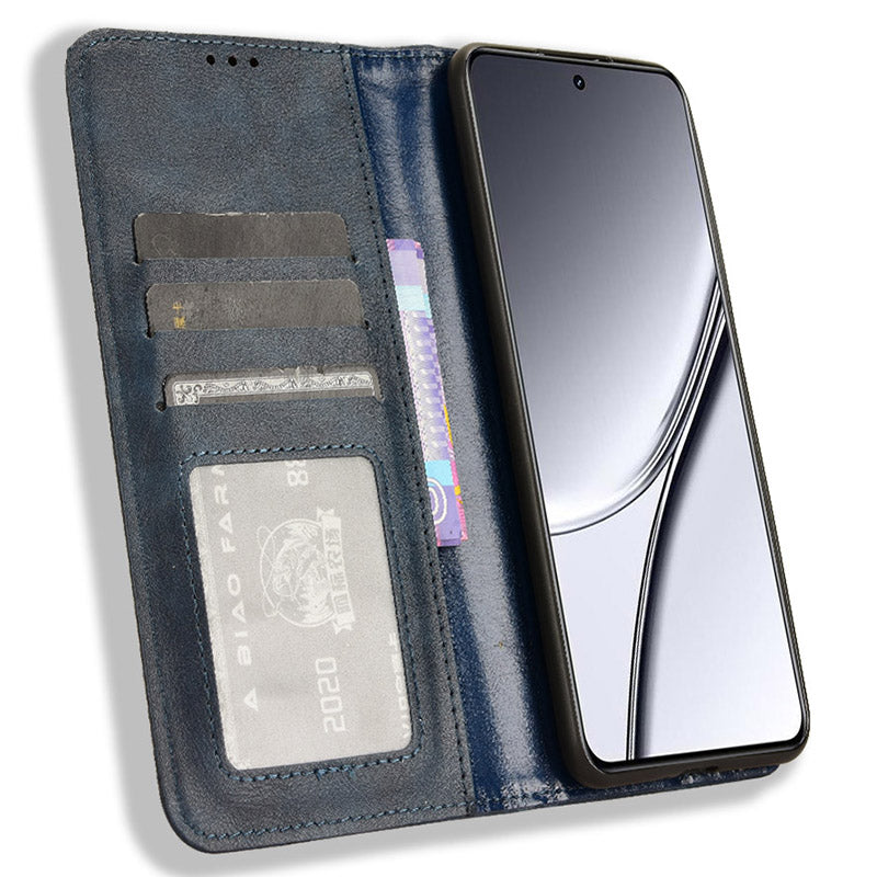 For Realme GT5 5G Retro PU Leather Wallet Case Folding Stand Drop-proof Phone Cover