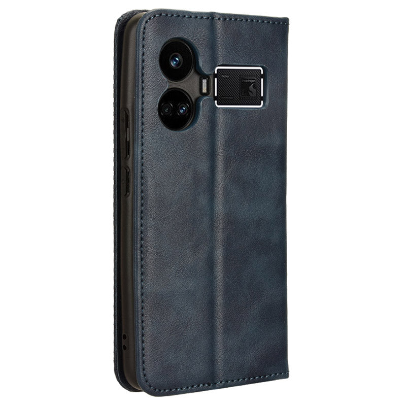 For Realme GT5 5G Retro PU Leather Wallet Case Folding Stand Drop-proof Phone Cover