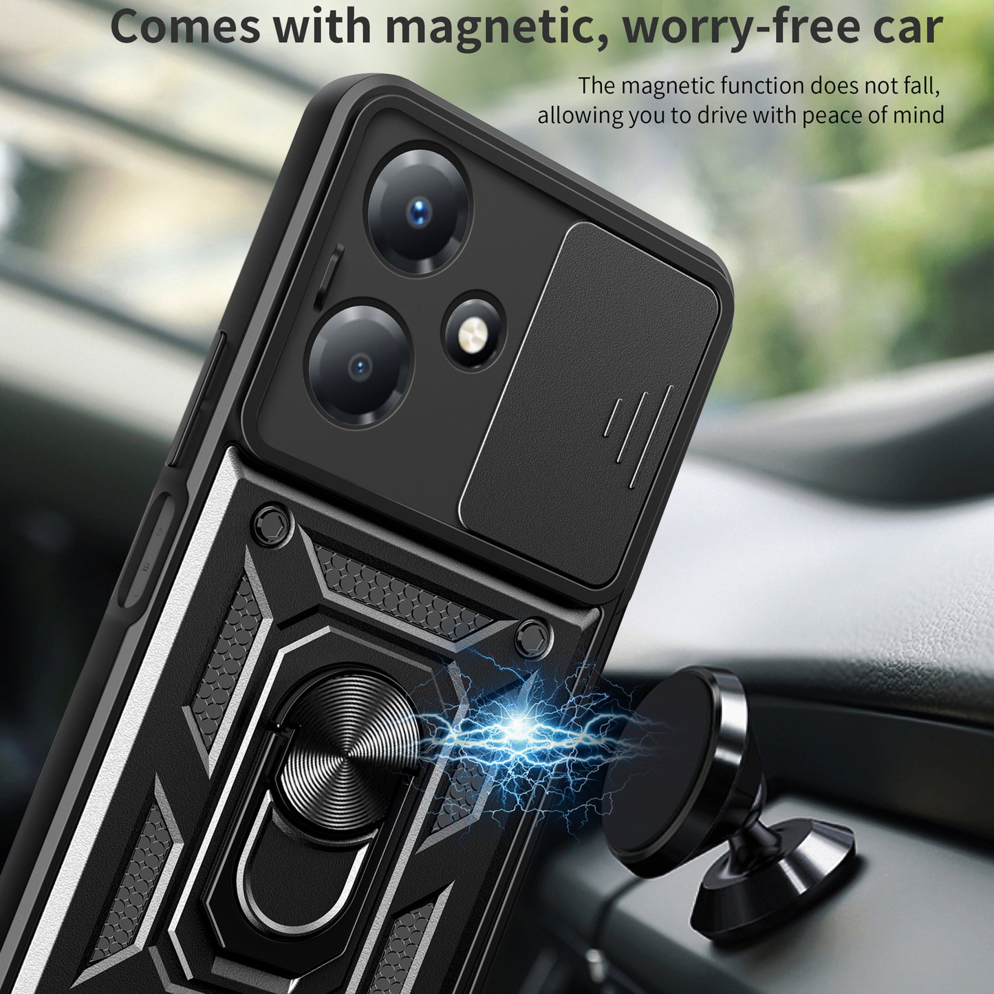 For Infinix Hot 30 Play Phone Case PC+TPU Kickstand Phone Cover with Slide Lens Protection