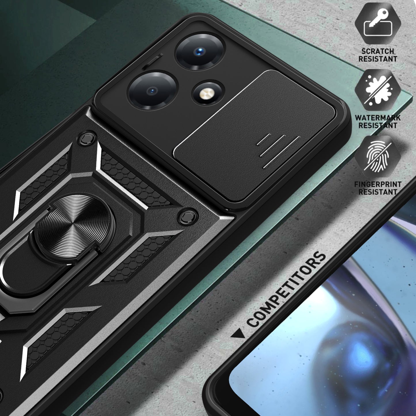 For Infinix Hot 30 Play Phone Case PC+TPU Kickstand Phone Cover with Slide Lens Protection