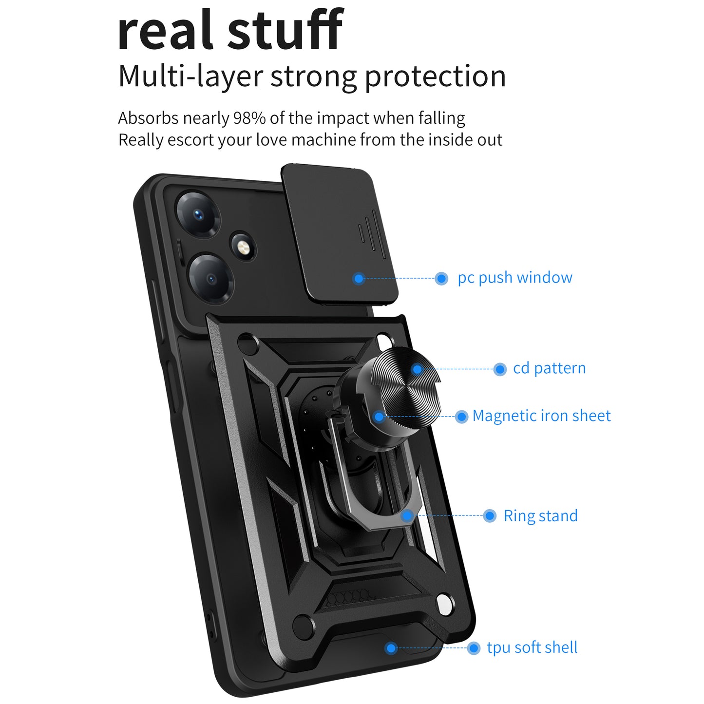 For Infinix Hot 30 Play Phone Case PC+TPU Kickstand Phone Cover with Slide Lens Protection