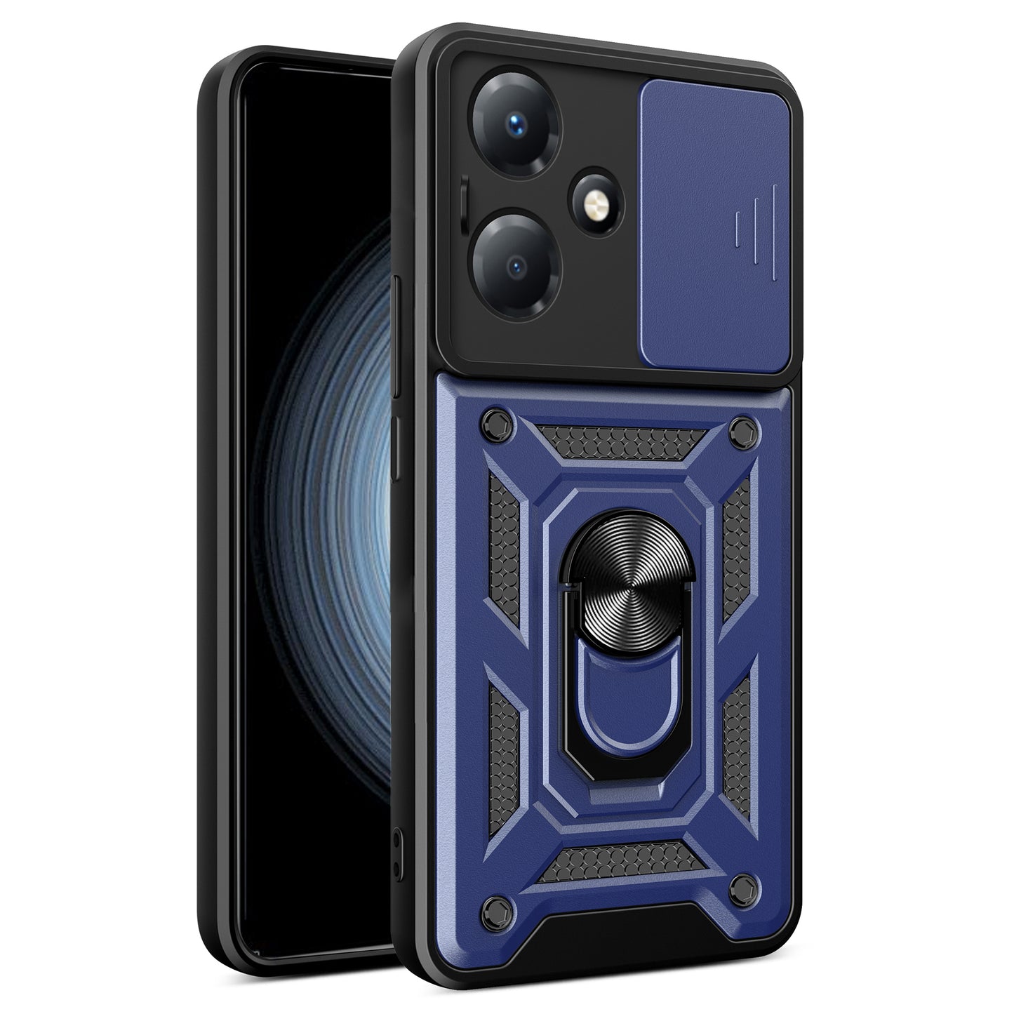 For Infinix Hot 30 Play Phone Case PC+TPU Kickstand Phone Cover with Slide Lens Protection