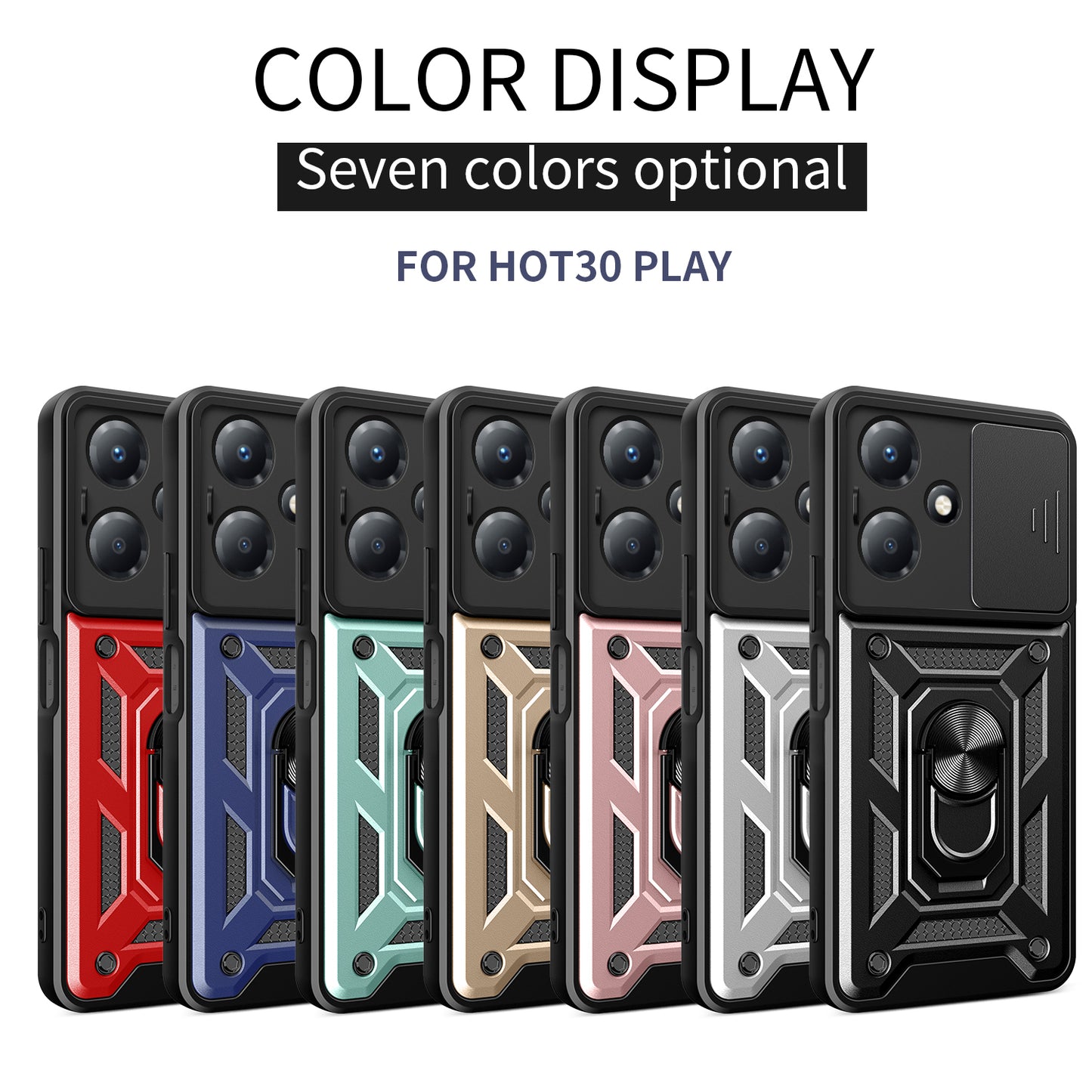 For Infinix Hot 30 Play Phone Case PC+TPU Kickstand Phone Cover with Slide Lens Protection