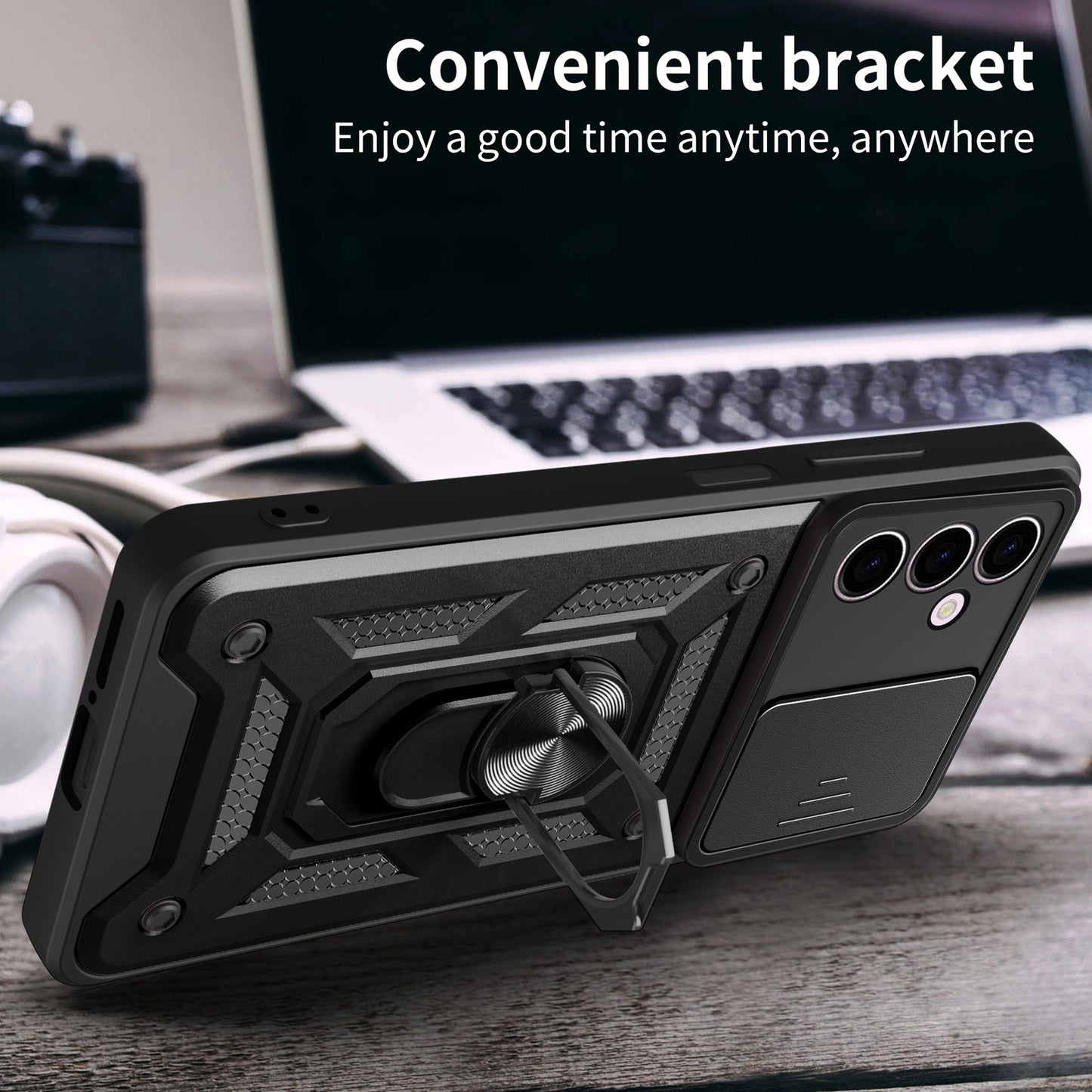 For Infinix Hot 30 Play Phone Case PC+TPU Kickstand Phone Cover with Slide Lens Protection