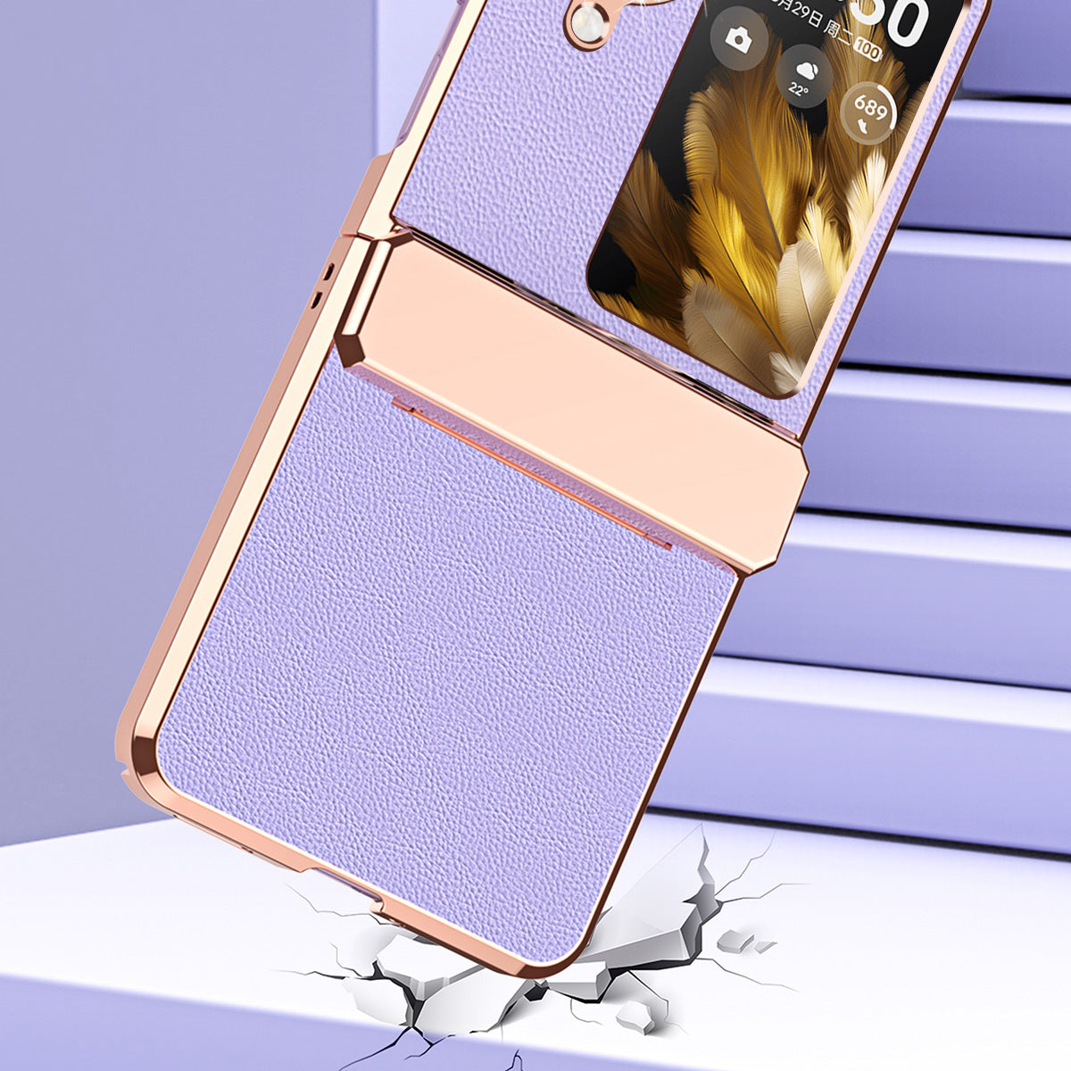 For Oppo Find N3 Flip 5G Drop-proof PU Leather+PC Case Anti-fingerprint Electroplating Phone Cover