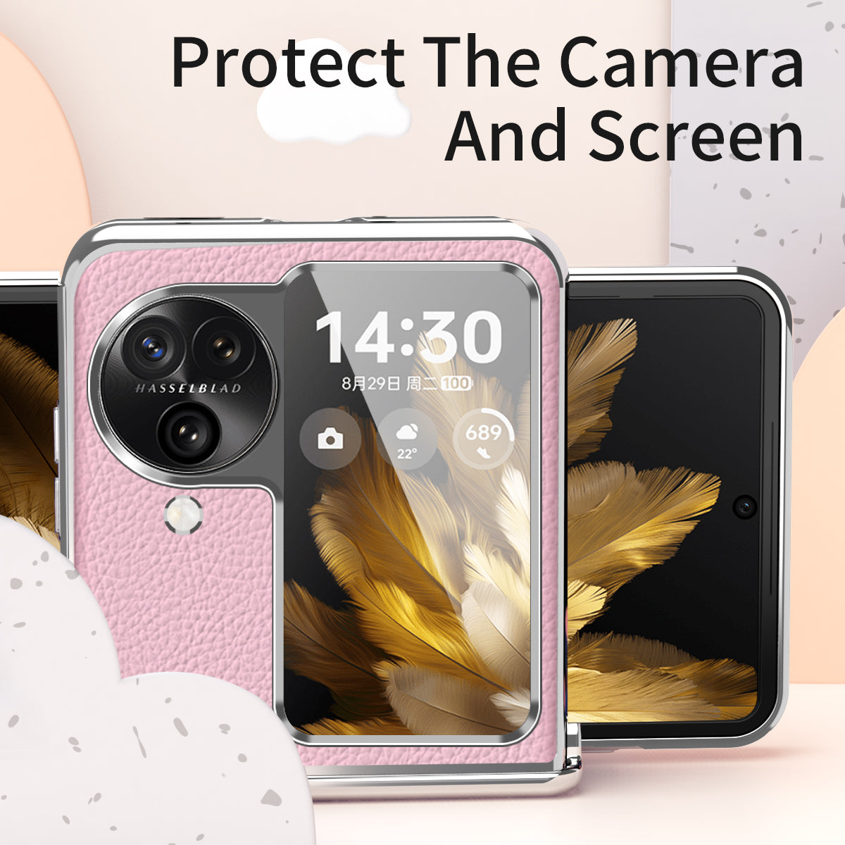 For Oppo Find N3 Flip 5G Hinge Design PU Leather Coated PC Case Electroplating Litchi Texture Phone Cover