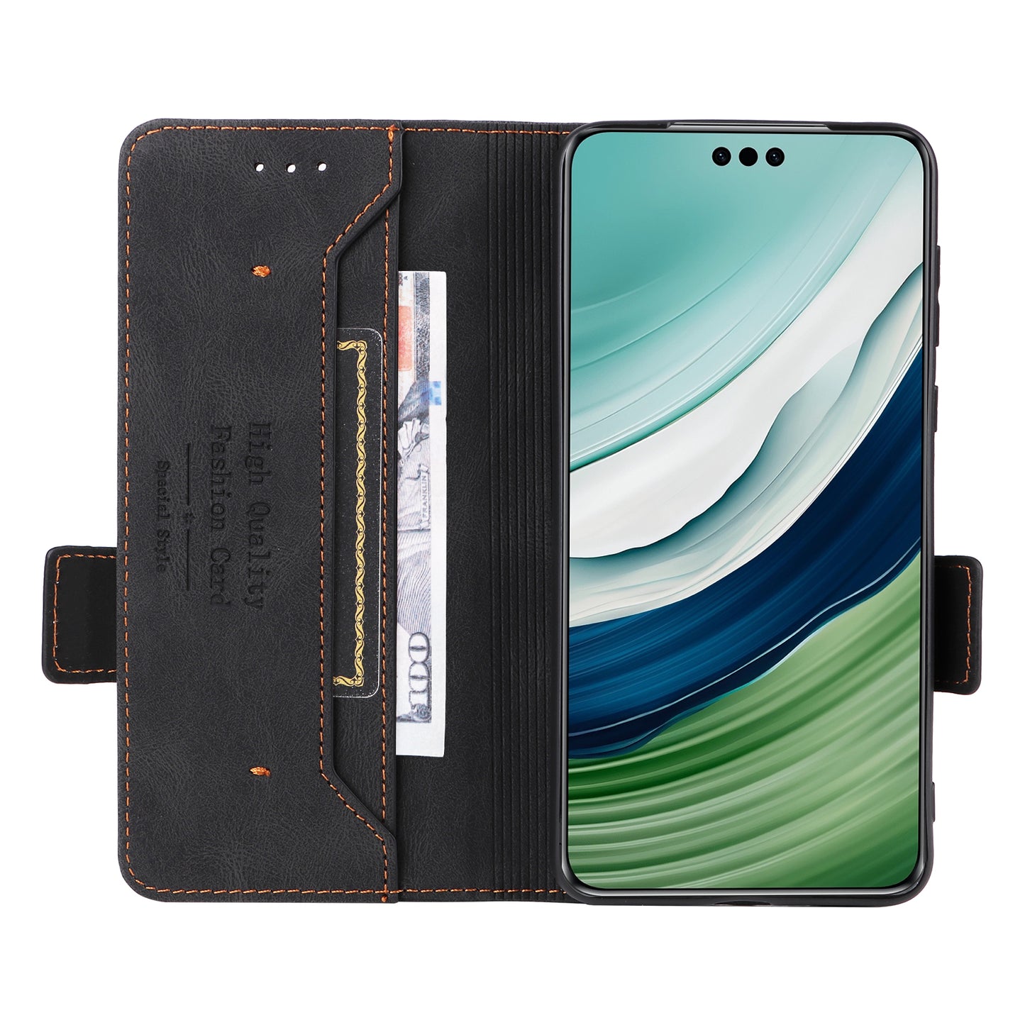For Huawei Mate 60 PU Leather Protective Cover Hardware Decor Wallet Stand Phone Case