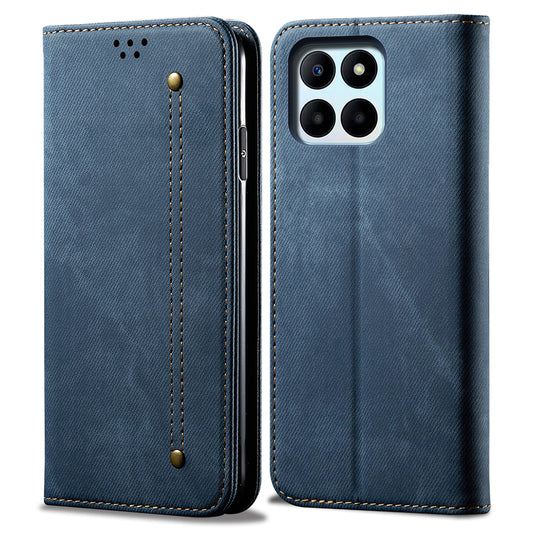 For Honor X6a 4G Phone Case Jeans Cloth Texture Flip Stand Wallet PU Leather Protective Phone Cover