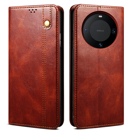 For Huawei Mate 60 Pro+ Waxy Crazy Horse Texture Phone Cover Stand Wallet PU Leather Phone Shell Case