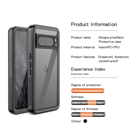 FS Series IP68 Waterproof Cover for Google Pixel 8 Pro , PC+TPU Snorkelling Dustproof Clear Phone Case
