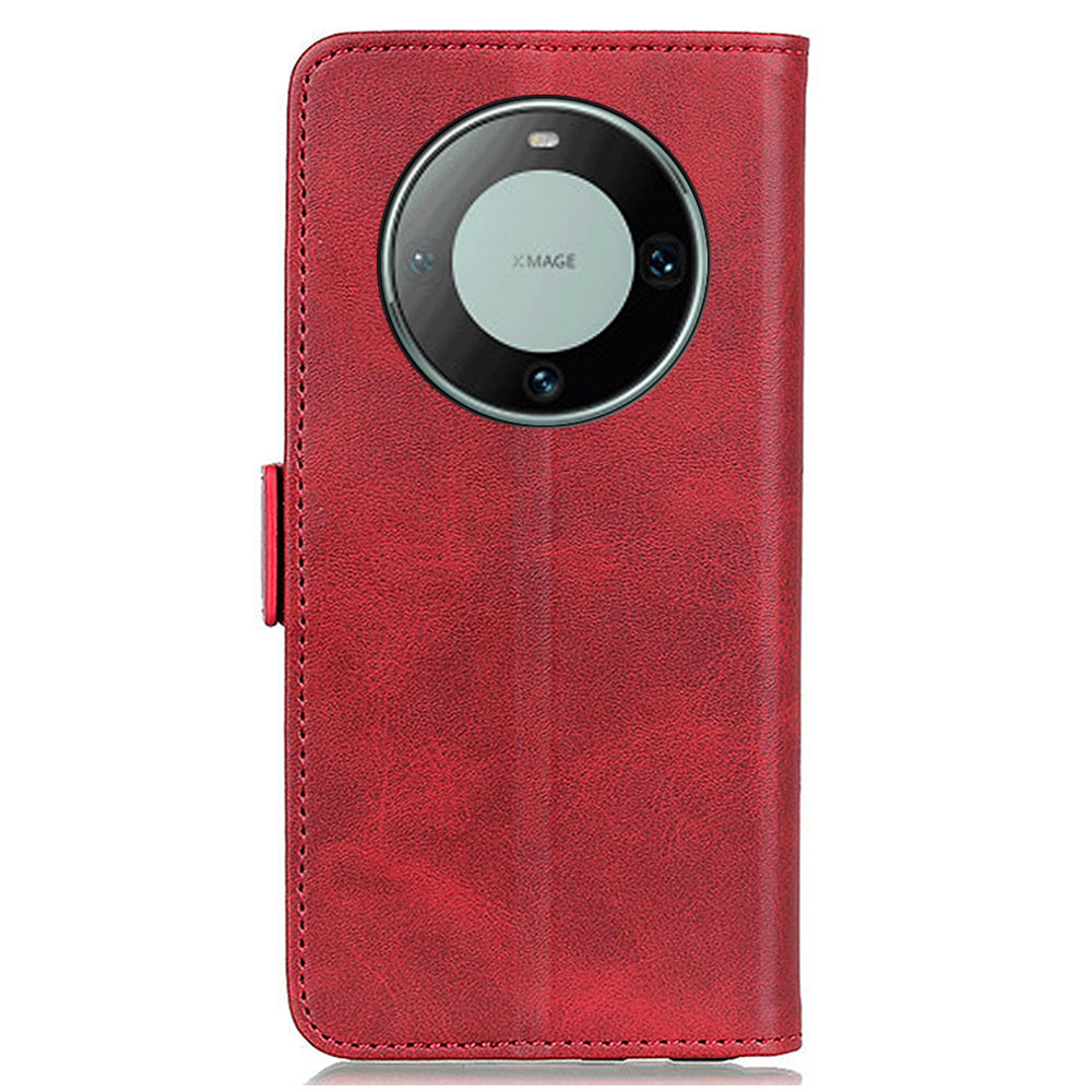 For Huawei Mate 60 Cowhide Texture Phone Case PU Leather Wallet Stand Anti-scratch Shell