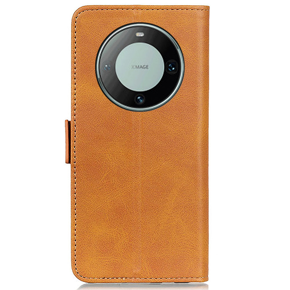 For Huawei Mate 60 Cowhide Texture Phone Case PU Leather Wallet Stand Anti-scratch Shell