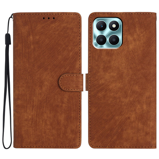 For Honor X6a 4G Case Skin-touch Leather Cover Wallet Stand Solid Color Phone Shell