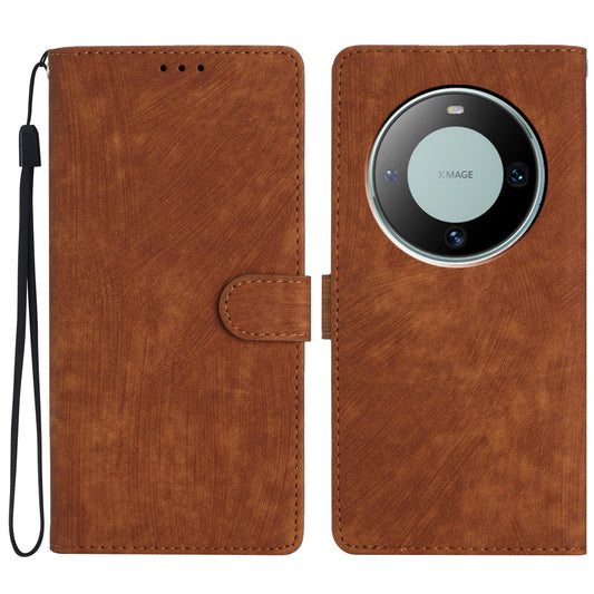 For Huawei Mate 60 Case Folio Flip Solid Color Skin-touch Phone Stand Leather Cover