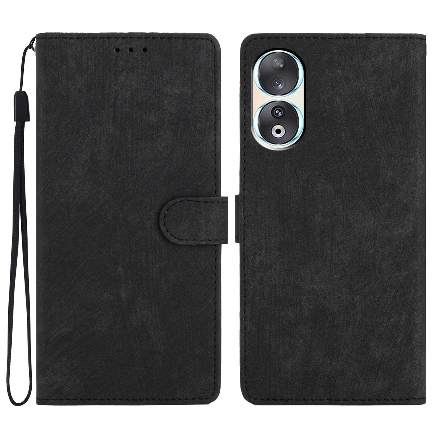 For Honor 90 Case Solid Color Skin-touch Phone Leather Wallet Drop-proof Cover