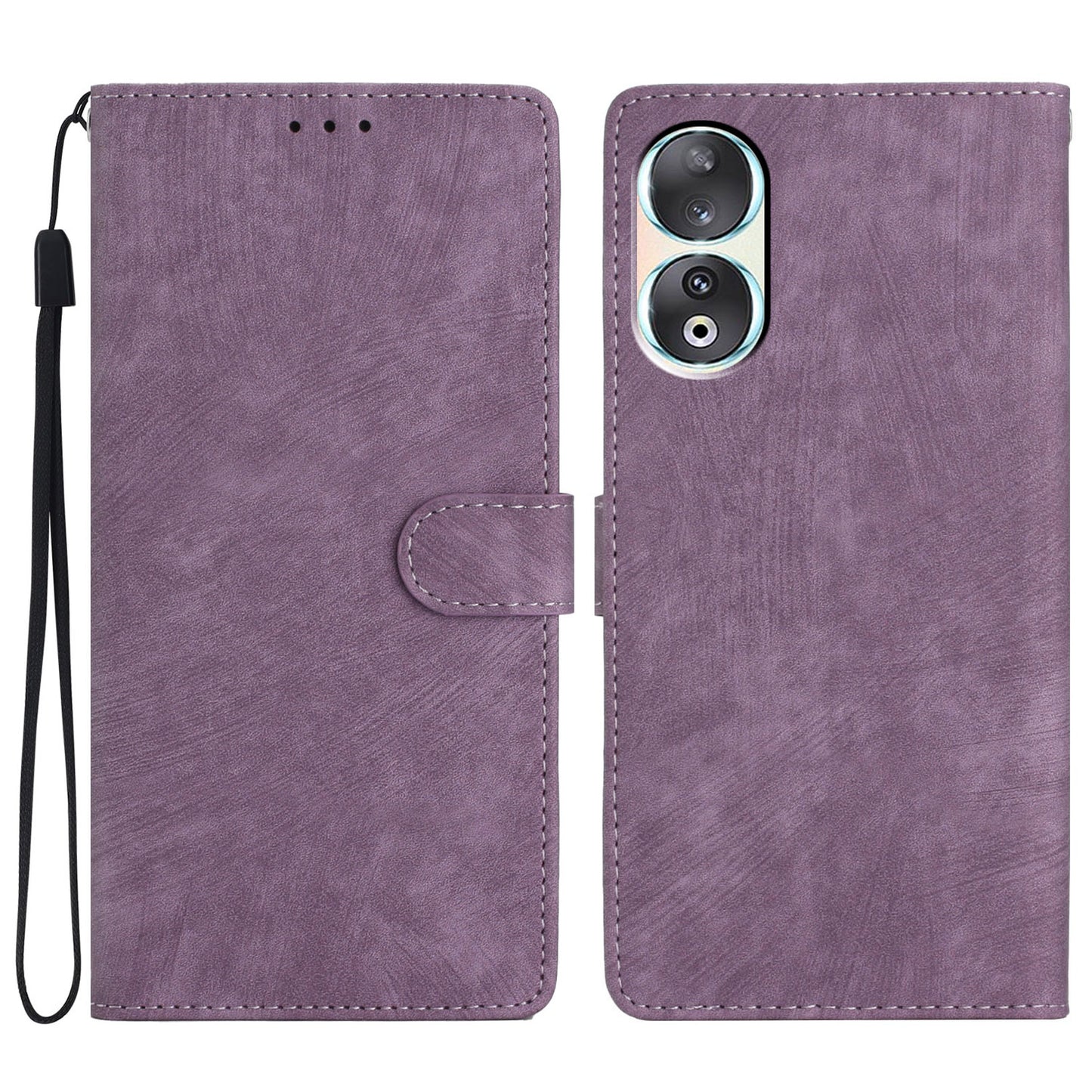 For Honor 90 Case Solid Color Skin-touch Phone Leather Wallet Drop-proof Cover
