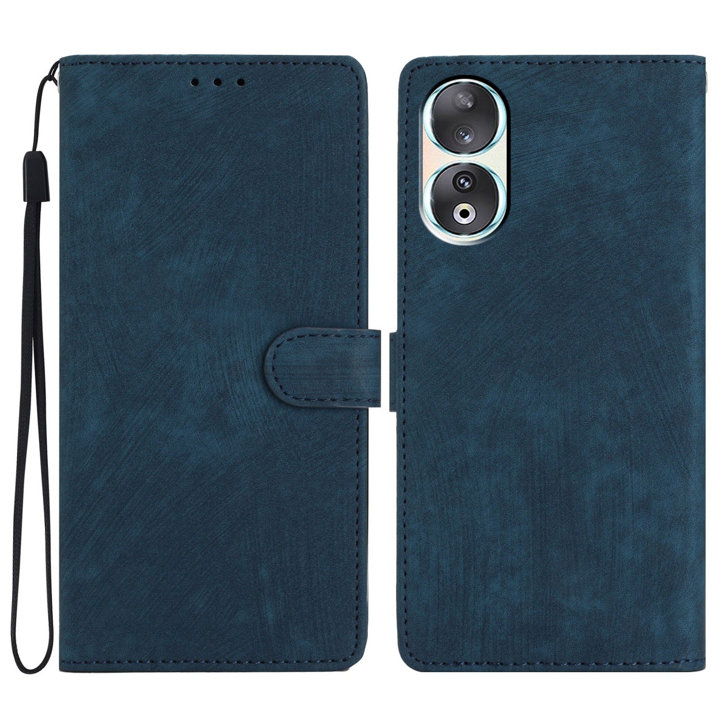 For Honor 90 Case Solid Color Skin-touch Phone Leather Wallet Drop-proof Cover